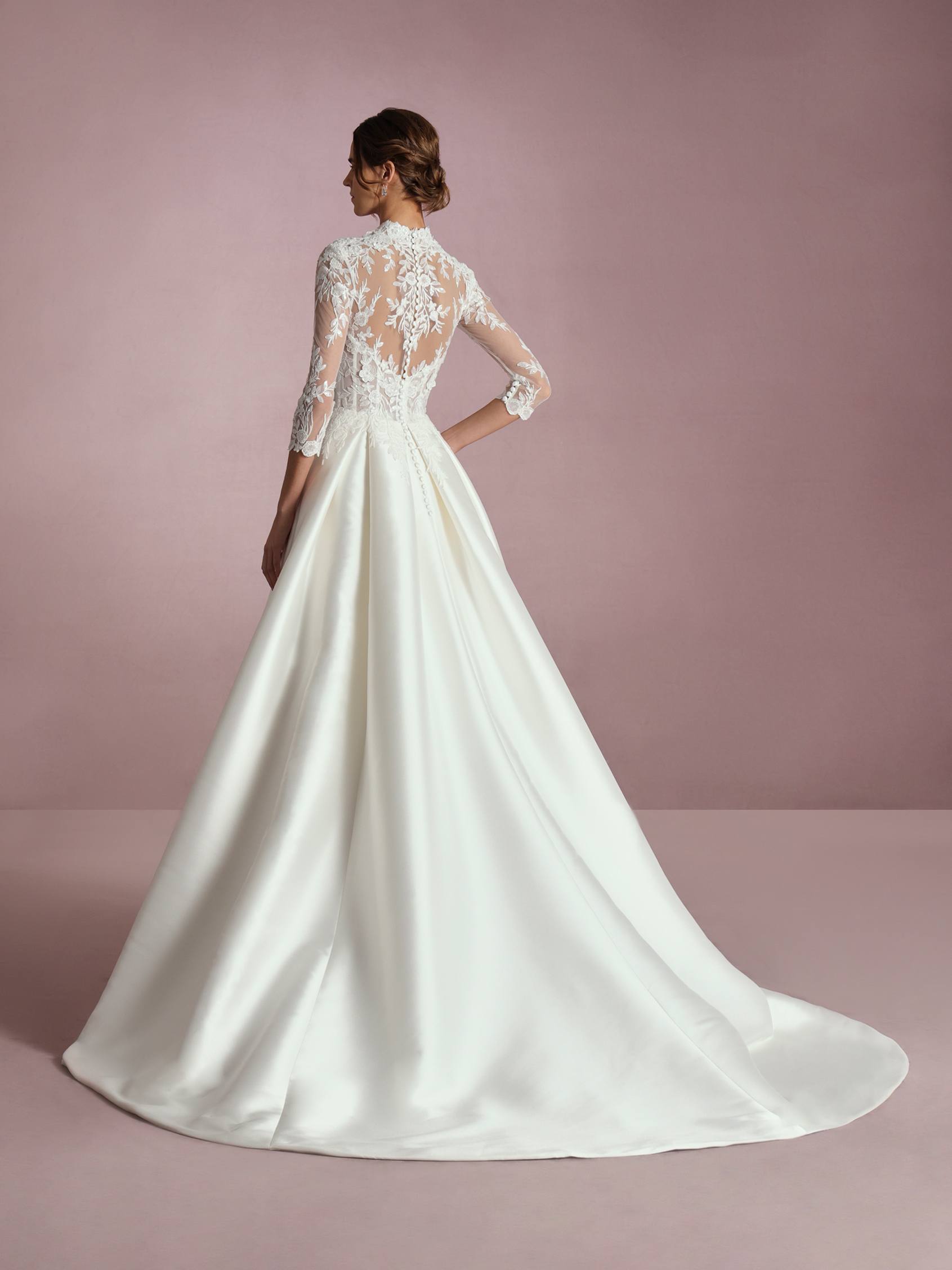 Long sleeve mikado wedding dress hotsell